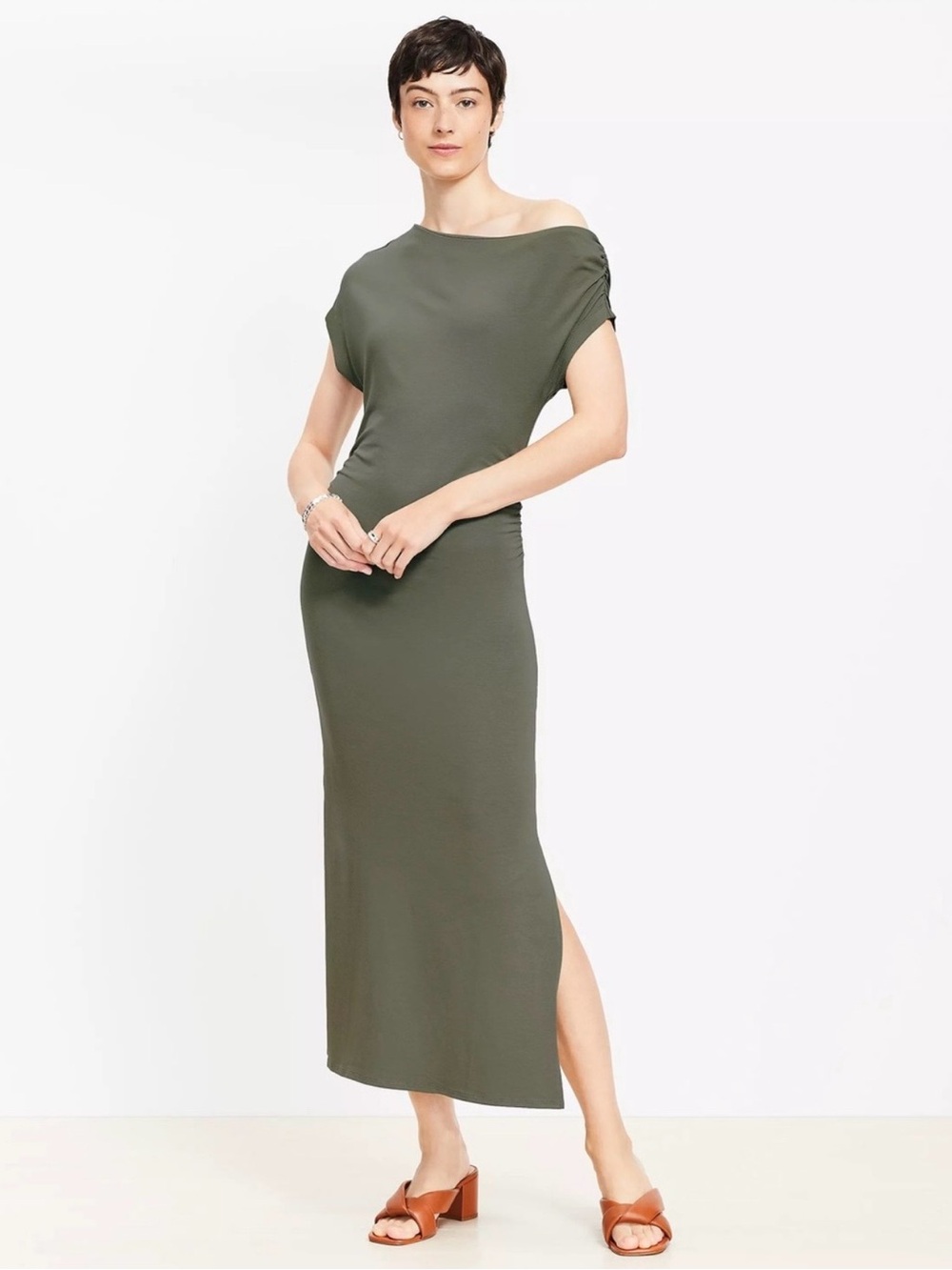 NWT - LOFT Olive Green Off-Shoulder Dress